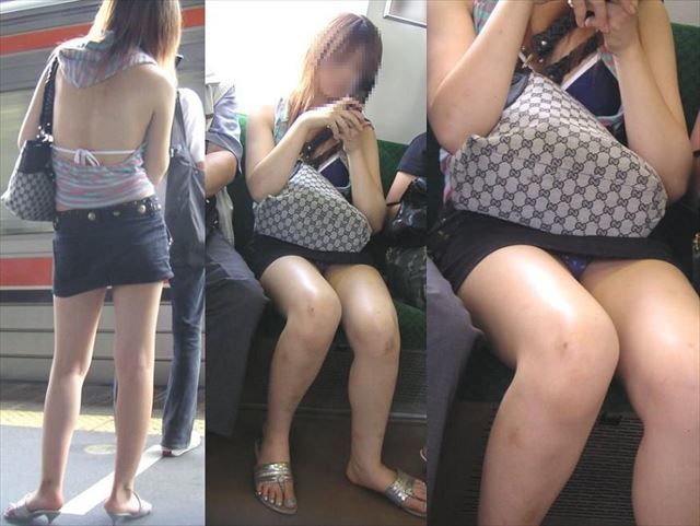 【電車 パンチラ画像】電車は満員だが女性の股間はガラ空き状態でパンチラモロ見えｗｗｗ002