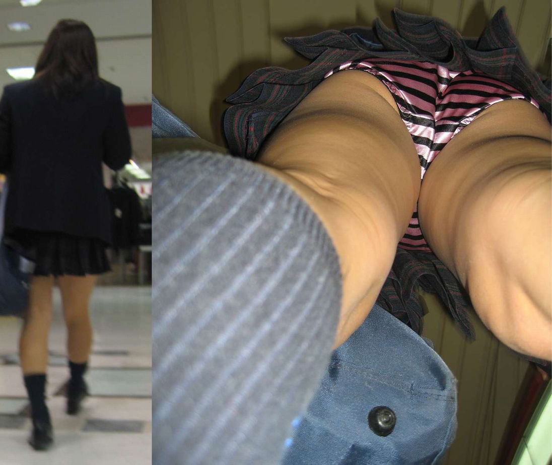 逆さ撮り光沢パンチラ画像20枚！盗撮でエロいサテンパンツに太もも お尻が抜ける!!013枚目