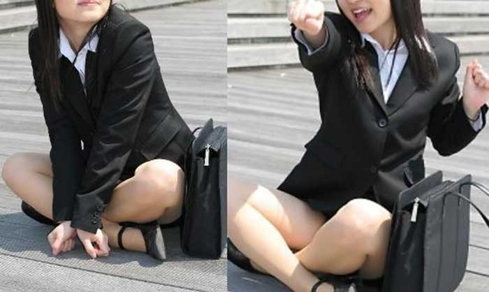 olの街撮り盗撮パンチラ画像！しゃがんでいるときに見えるパンツが多いのね♡061