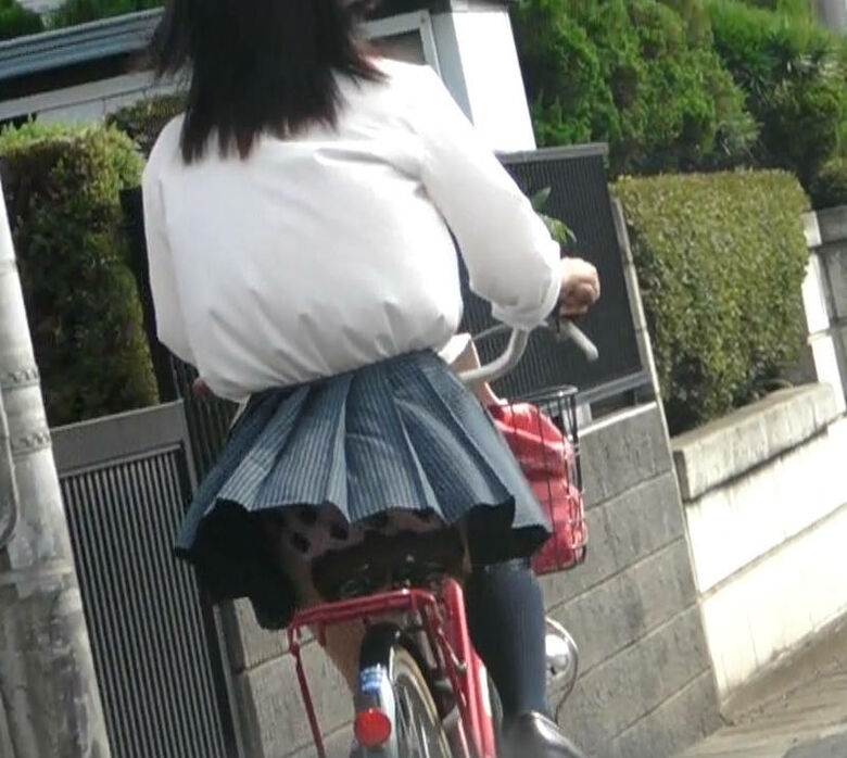 自転車 パンチラ画像!JK・OLお姉さんの隠し撮り盗撮パンツ♡朝からこんなの見たら勃起不回避だぜ!!045