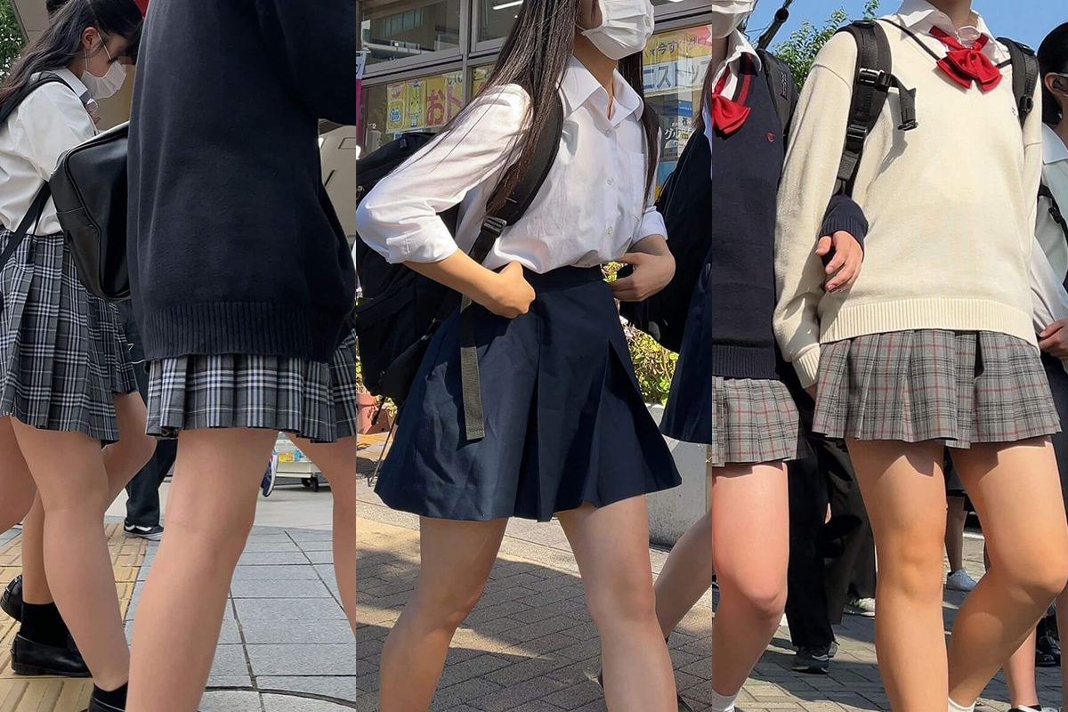 街中で眼福♡JKの太ももや生足に目がいっちゃう画像っす！マスクしてるのがまたリアルだなｗ013