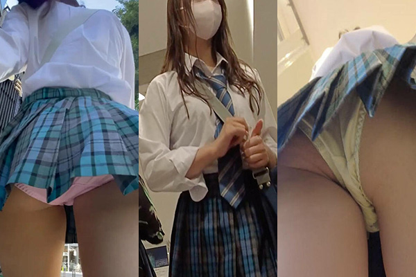 ぱんちら画像76枚!青色チェックスカートからのパンチラがエロいJKパンツをまとめてみた!!001枚目