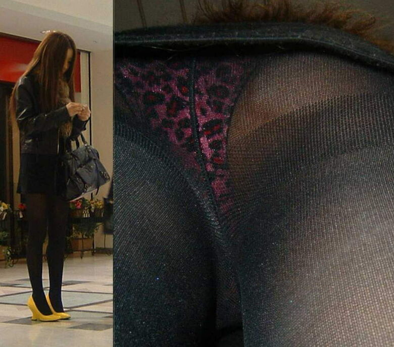 黒タイツの逆さ撮り盗撮パンチラ画像!この時期にしか見れない冬仕様のパンツを集めました♡019枚目