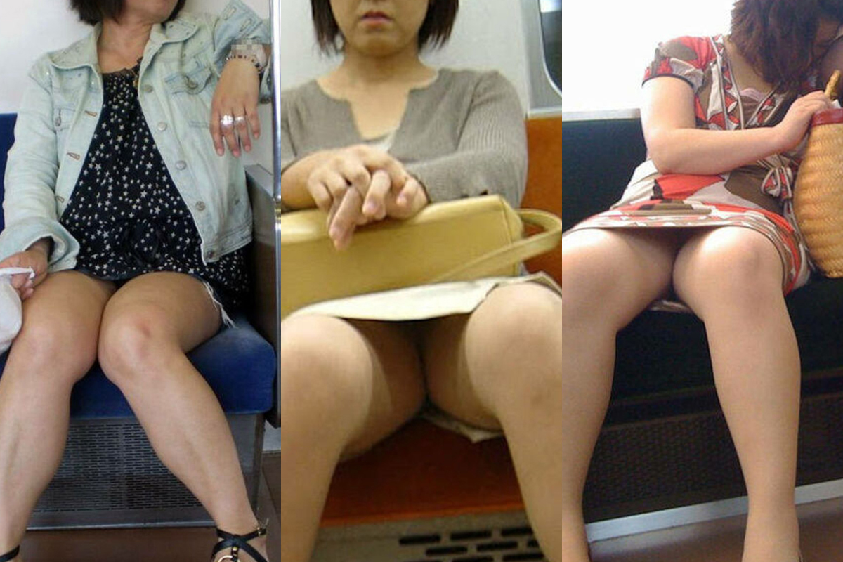 熟女 電車対面パンチラ画像!たるんだ太ももやパンツがエロいぜ!!042