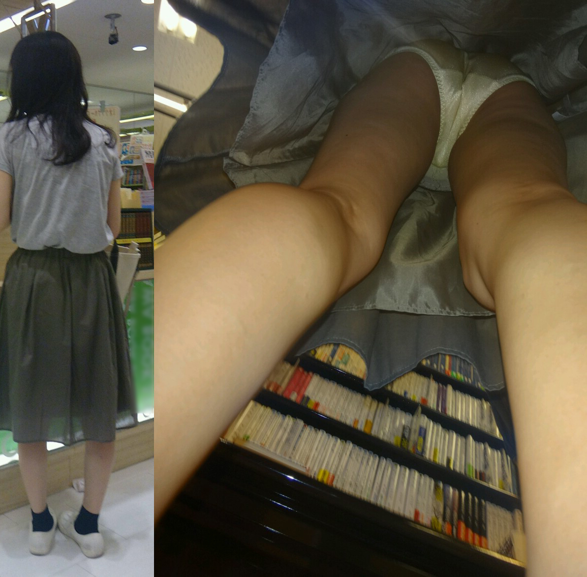 逆さ撮り本屋パンチラ画像!読書している女性のエロい盗撮パンツに太もも お尻が抜ける!!【厳選10枚】009枚目