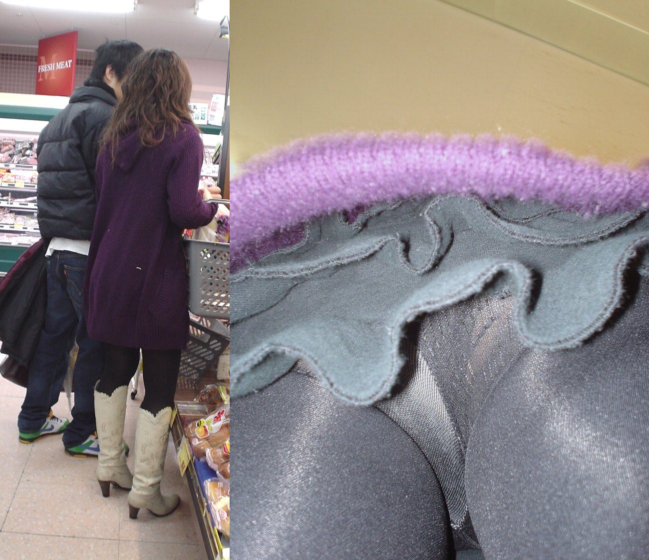 冬服の逆さ撮り盗撮パンチラ画像！タイツ越しに見えるパンツに大興奮♡【35枚】027枚目