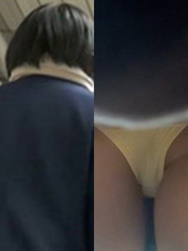 逆さ撮りのJKパンチラ画像!わずかに見える黄色と白のパンツに大興奮しちゃうよ♡001枚目