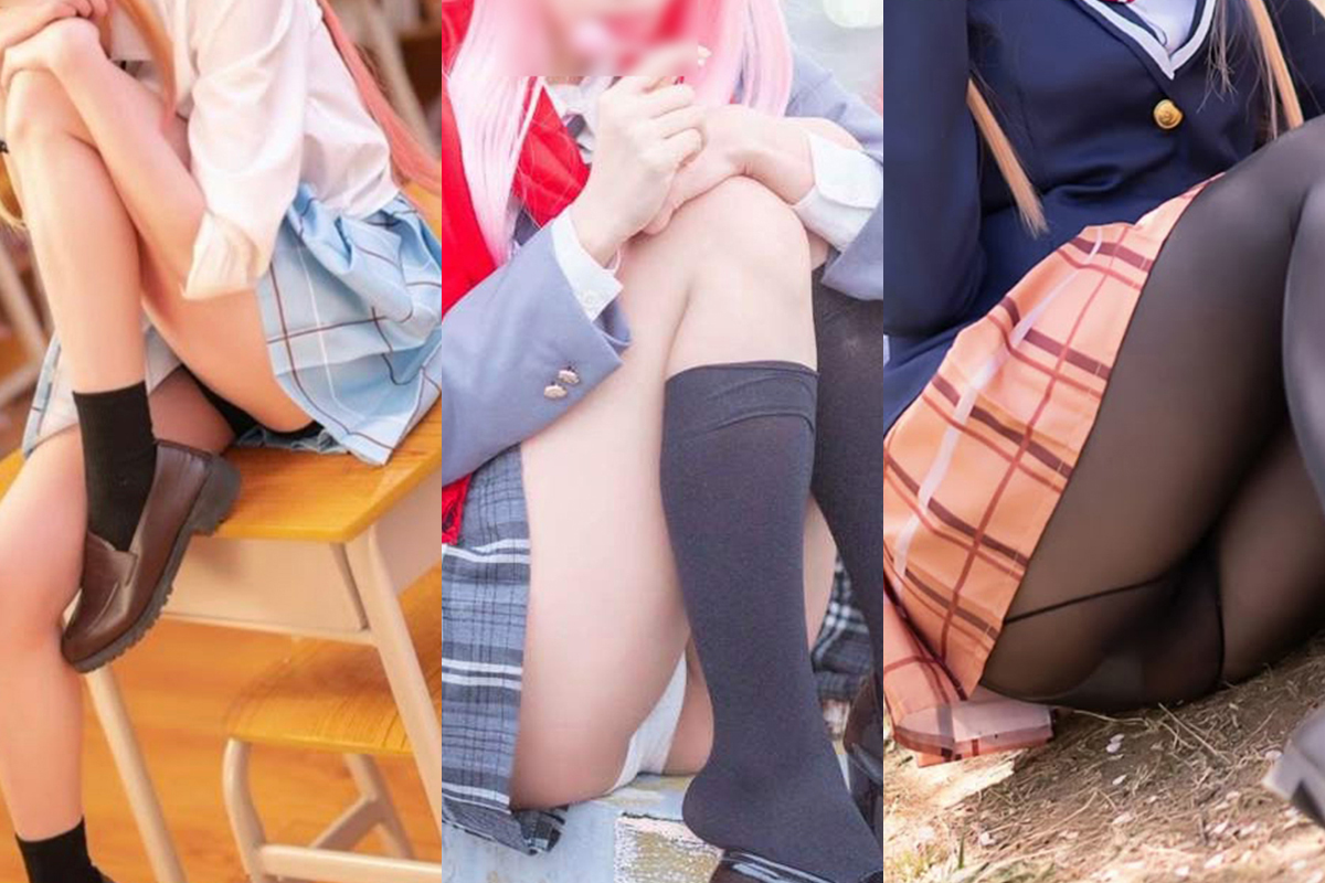 コスプレイヤー 座りパンチラ！パンツもエロいけど太もものムチムチ感がたまんないっす♡023
